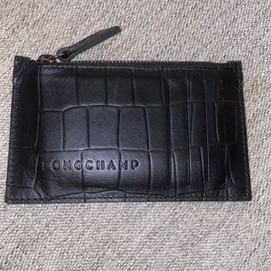 LONGCHAMP Croco Block Embossed Leather Zip Cardholder